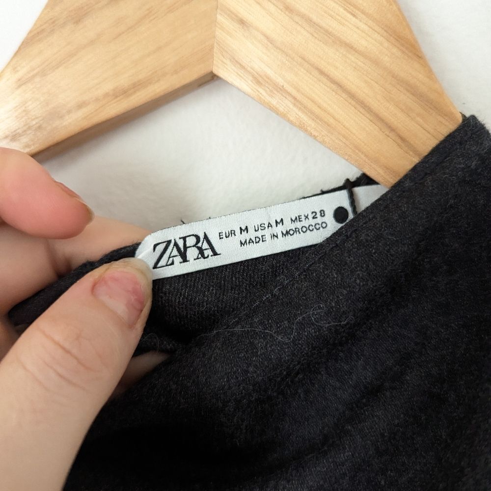 NWT Zara charcoal dark grey wool sleeveless draped ruched button back blouse top - Picture 4 of 7